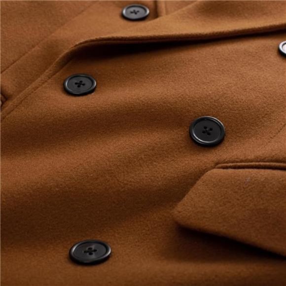Men's Double Breasted Peacoat Wool Blend Coat Camel - Picture 3 of 6
